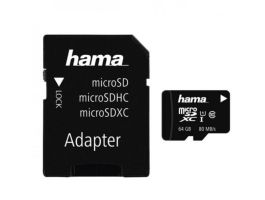 HAMA MICROSD KÁRTYA, 64GB, 80MB/S, CL10 (124140)